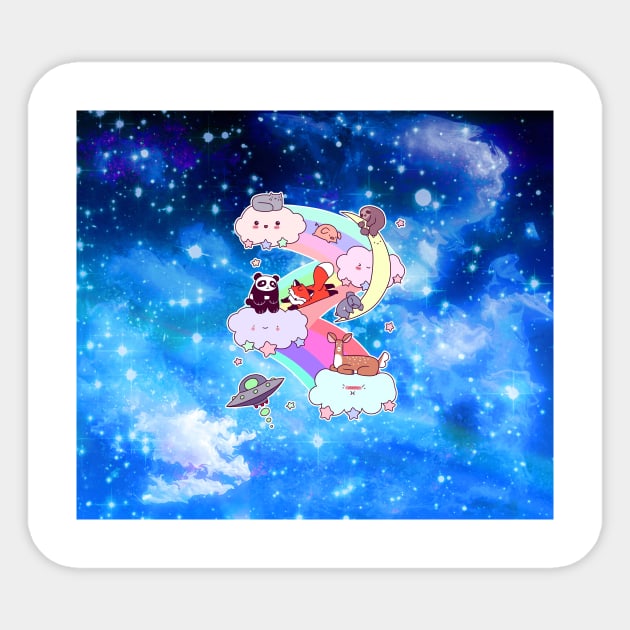 Rainbow Space Animals Blue Night Sky Sticker by saradaboru